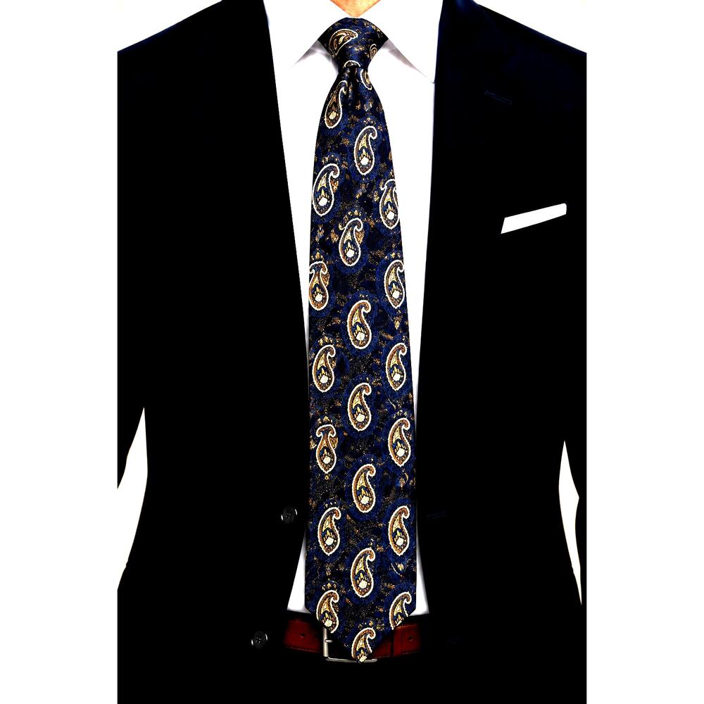 Robert Talbott Seven Fold Neck Tie Men's Blue Gold Patterned Formal 14/40